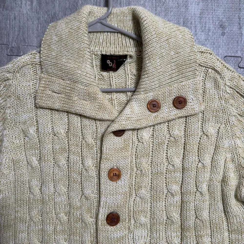 Vintage HiGear Cable Knit Shawl Collar Cardigan Sweater Men's L Color Oatmeal